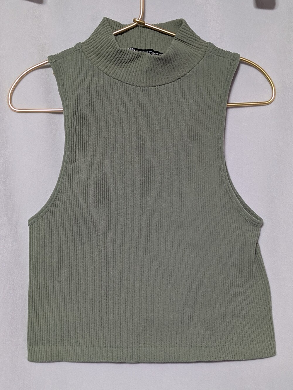 Zara Olive Ribbed Mock Neck Tank Top, XS-S